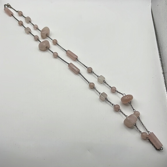 ROSE QUARTZ AND STERLING SILVER NECKLACE 30” - Picture 1 of 7